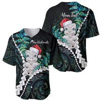 New Zealand Personalised Baseball Jersey Meri Kirihimete Kowhaiwhai Mix Paua Shell - Emerald LT7 - Polynesian Pride