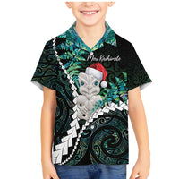 New Zealand Personalised Family Matching Mermaid Dress and Hawaiian Shirt Meri Kirihimete Kowhaiwhai Mix Paua Shell - Emerald