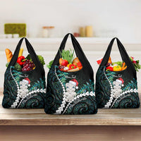 New Zealand Personalised Grocery Bag Meri Kirihimete Kowhaiwhai Mix Paua Shell - Emerald