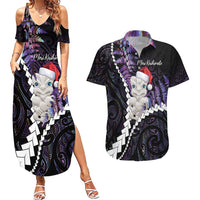 New Zealand Personalised Couples Matching Summer Maxi Dress and Hawaiian Shirt Meri Kirihimete Kowhaiwhai Mix Paua Shell - Amethys