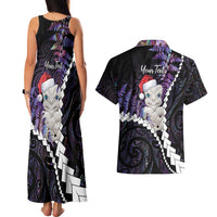 New Zealand Personalised Couples Matching Tank Maxi Dress and Hawaiian Shirt Meri Kirihimete Kowhaiwhai Mix Paua Shell - Amethys