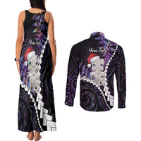 New Zealand Personalised Couples Matching Tank Maxi Dress and Long Sleeve Button Shirt Meri Kirihimete Kowhaiwhai Mix Paua Shell - Amethys