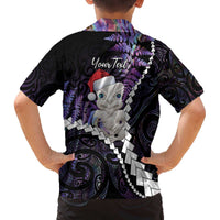 New Zealand Personalised Family Matching Off The Shoulder Long Sleeve Dress and Hawaiian Shirt Meri Kirihimete Kowhaiwhai Mix Paua Shell - Amethys