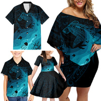 Polynesian Shark Family Matching Off Shoulder Short Dress and Hawaiian Shirt Under The Waves LT7 - Polynesian Pride
