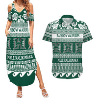 Hawaii Rainbow Warriors Christmas Couples Matching Summer Maxi Dress and Hawaiian Shirt Kakau Motifs LT7 Green - Polynesian Pride