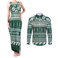 Hawaii Rainbow Warriors Christmas Couples Matching Tank Maxi Dress and Long Sleeve Button Shirt Kakau Motifs LT7 Green - Polynesian Pride