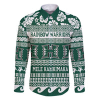 Hawaii Rainbow Warriors Christmas Family Matching Off Shoulder Maxi Dress and Hawaiian Shirt Kakau Motifs LT7 Dad's Shirt - Long Sleeve Green - Polynesian Pride