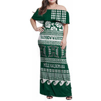 Hawaii Rainbow Warriors Christmas Family Matching Off Shoulder Maxi Dress and Hawaiian Shirt Kakau Motifs LT7 Mom's Dress Green - Polynesian Pride