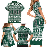 Hawaii Rainbow Warriors Christmas Family Matching Short Sleeve Bodycon Dress and Hawaiian Shirt Kakau Motifs LT7 - Polynesian Pride