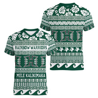 Hawaii Rainbow Warriors Christmas Women V Neck T Shirt Kakau Motifs LT7 - Polynesian Pride