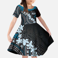 Bula Fiji Women's Day Family Matching Off The Shoulder Long Sleeve Dress and Hawaiian Shirt Indigo Masi Tapa