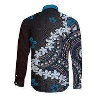 Bula Fiji Women's Day Long Sleeve Button Shirt Indigo Masi Tapa