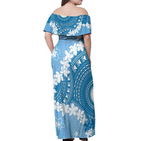 Bula Fiji Women's Day Off Shoulder Maxi Dress Turquoise Masi Tapa