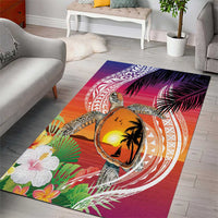 Polynesian Dreamy Turtle Area Rug Sunset Scenery