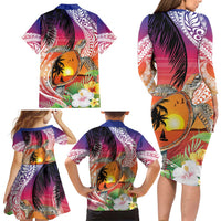Polynesian Dreamy Turtle Family Matching Long Sleeve Bodycon Dress and Hawaiian Shirt Sunset Scenery LT7 - Polynesian Pride