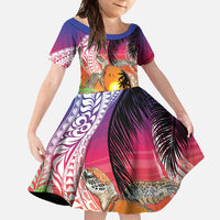 Polynesian Dreamy Turtle Family Matching Off Shoulder Maxi Dress and Hawaiian Shirt Sunset Scenery