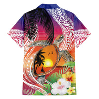 Polynesian Dreamy Turtle Family Matching Off Shoulder Maxi Dress and Hawaiian Shirt Sunset Scenery