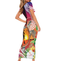 Polynesian Dreamy Turtle Family Matching Short Sleeve Bodycon Dress and Hawaiian Shirt Sunset Scenery LT7 - Polynesian Pride