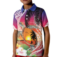 Polynesian Dreamy Turtle Kid Polo Shirt Sunset Scenery LT7 Kid Art - Polynesian Pride
