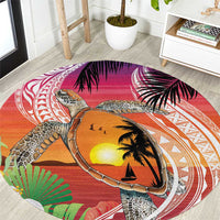 Polynesian Dreamy Turtle Round Carpet Sunset Scenery