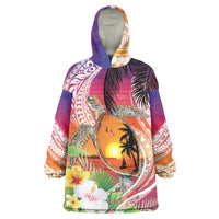 Polynesian Dreamy Turtle Wearable Blanket Hoodie Sunset Scenery