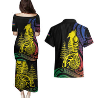 New Caledonia Kanaky Couples Matching Puletasi and Hawaiian Shirt Stylized Fleche Faitiere With Kagu Bird LT7 - Polynesian Pride