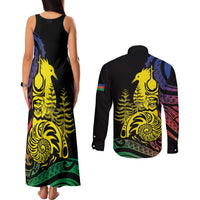 New Caledonia Kanaky Couples Matching Tank Maxi Dress and Long Sleeve Button Shirt Stylized Fleche Faitiere With Kagu Bird LT7 - Polynesian Pride