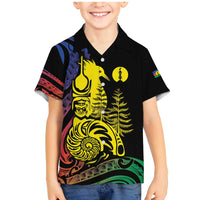 New Caledonia Kanaky Family Matching Mermaid Dress and Hawaiian Shirt Stylized Fleche Faitiere With Kagu Bird LT7 Son's Shirt Black - Polynesian Pride