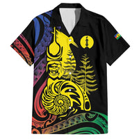 New Caledonia Kanaky Family Matching Summer Maxi Dress and Hawaiian Shirt Stylized Fleche Faitiere With Kagu Bird LT7 Dad's Shirt - Short Sleeve Black - Polynesian Pride