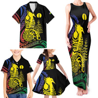 New Caledonia Kanaky Family Matching Tank Maxi Dress and Hawaiian Shirt Stylized Fleche Faitiere With Kagu Bird LT7 - Polynesian Pride