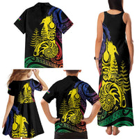 New Caledonia Kanaky Family Matching Tank Maxi Dress and Hawaiian Shirt Stylized Fleche Faitiere With Kagu Bird LT7 - Polynesian Pride