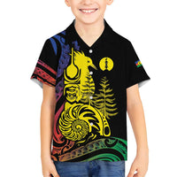 New Caledonia Kanaky Family Matching Tank Maxi Dress and Hawaiian Shirt Stylized Fleche Faitiere With Kagu Bird LT7 Son's Shirt Black - Polynesian Pride