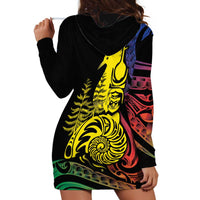 New Caledonia Kanaky Hoodie Dress Stylized Fleche Faitiere With Kagu Bird LT7 - Polynesian Pride