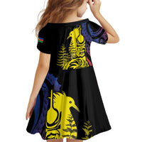 New Caledonia Kanaky Kid Short Sleeve Dress Stylized Fleche Faitiere With Kagu Bird