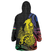 New Caledonia Kanaky Wearable Blanket Hoodie Stylized Fleche Faitiere With Kagu Bird LT7 - Polynesian Pride