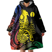 New Caledonia Kanaky Wearable Blanket Hoodie Stylized Fleche Faitiere With Kagu Bird LT7 - Polynesian Pride