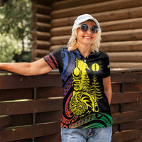 New Caledonia Kanaky Women Polo Shirt Stylized Fleche Faitiere With Kagu Bird LT7 - Polynesian Pride