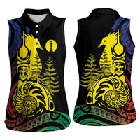 New Caledonia Kanaky Women Sleeveless Polo Shirt Stylized Fleche Faitiere With Kagu Bird LT7 - Polynesian Pride