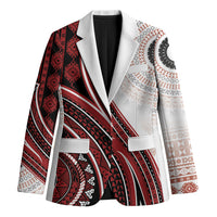 Bula Fiji Vintage Tapa Blazer Kaivity Masi Wave Motifs - Red LT7 Unisex Red - Polynesian Pride