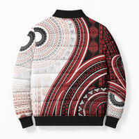 Bula Fiji Vintage Tapa Bomber Puffer Jacket Kaivity Masi Wave Motifs - Red