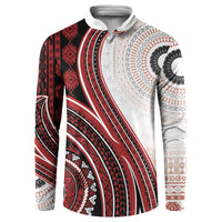 Bula Fiji Vintage Tapa Button Sweatshirt Kaivity Masi Wave Motifs - Red LT7 Red - Polynesian Pride