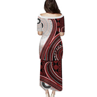 Bula Fiji Vintage Tapa Family Matching Puletasi and Hawaiian Shirt Kaivity Masi Wave Motifs - Red