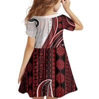 Bula Fiji Vintage Tapa Family Matching Short Sleeve Bodycon Dress and Hawaiian Shirt Kaivity Masi Wave Motifs - Red LT7 - Polynesian Pride
