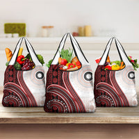Bula Fiji Vintage Tapa Grocery Bag Kaivity Masi Wave Motifs - Red