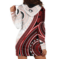 Bula Fiji Vintage Tapa Hoodie Dress Kaivity Masi Wave Motifs - Red LT7 - Polynesian Pride