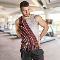 Bula Fiji Vintage Tapa Men Tank Top Kaivity Masi Wave Motifs - Red