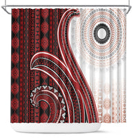 Bula Fiji Vintage Tapa Shower Curtain Kaivity Masi Wave Motifs - Red