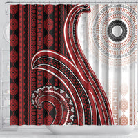 Bula Fiji Vintage Tapa Shower Curtain Kaivity Masi Wave Motifs - Red