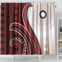 Bula Fiji Vintage Tapa Shower Curtain Kaivity Masi Wave Motifs - Red