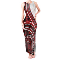 Bula Fiji Vintage Tapa Tank Maxi Dress Kaivity Masi Wave Motifs - Red